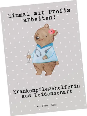 Produktbild von Mr. & Mrs. Panda Ansichtskarte Krankenpflegehelferin Leidenschaft - Grau Pastell - Geschenk, Grußkarte, Ausbildung, Beruf, Ansichtskarten, Postkarte, Lustig, einzelkarte