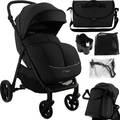 Produktbild von MoMi CLARA Kinderwagen in Schwarz - geräumig, verstellbarer Griff
