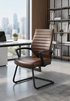 Immagine prodotto di Sedia da ufficio moderna, color marrone, con schienale ergonomico e struttura in metallo