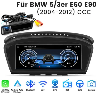 Image de Autoradio sans fil Hexinex 8,8 pouces avec CarPlay et Android 14 pour BMW Série 3 (E90, E91, E93) / Série 5 (E60, E61, E63, E64) - GPS, Wi-Fi, Bluetooth, USB, SWC, caméra