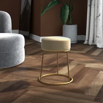 Zdjęcie produktu dla Okrągły stołek The Living Store ciemnoszary aksamit