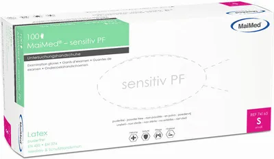 Produktbild von Latex Handschuhe sensitiv PF Größe S Latexhandschuhe
