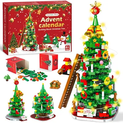 Produktbild von Weihnachtsbaum Adventskalender 2026 Kinder 24 Tage Bauset mit LED