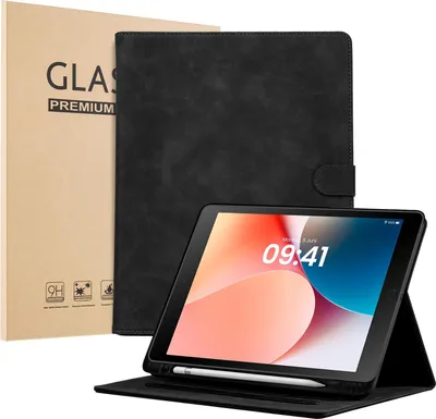 Produktbild von LBH Tablet Schutzhülle + 2x 9H Display Glas für Apple iPad 7. 8. 9. Gen 10.2 Zoll Cover Case Schutz Tablet Farbe: Schwarz