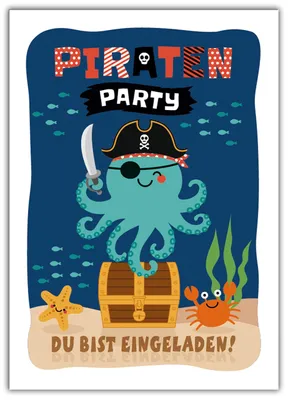12 Einladungskarten Piraten-Party für Kindergeburtstag