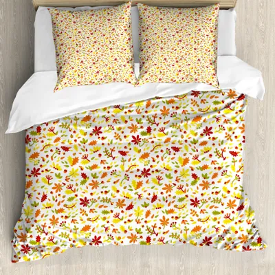 Produktbild von ABAKUHAUS Gelb Braun Bettbezug Set für Einzelbetten, Herbst Botanik, Milbensicher Allergiker geeignet mit Kissenbezug, 200 cm x 200 cm - 80 x 80 cm, Olivgrün Vermilion
