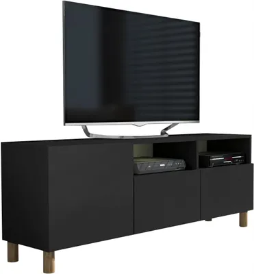 Zdjęcie produktu dla szafka rtv pod telewizor 150cm czarny mat nóżki dąb