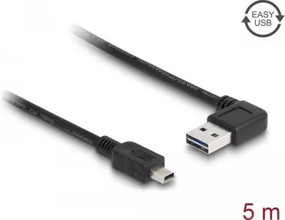 Obrázok produktu pre DeLOCK 5m USB 2.0 A - miniUSB m/m, 5 m, USB A, Mini-USB A, USB 2.0, Samec/samec, Čierna