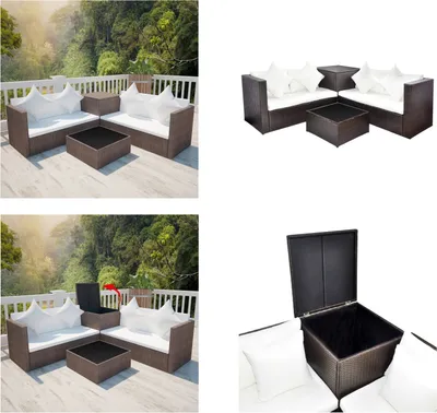 Image de vidaXL Ensemble de salon de jardin 4 pièces avec coussins poly rotin brun - Ensemble de meubles de jardin - Canapé de jardin - Canapé de jardin