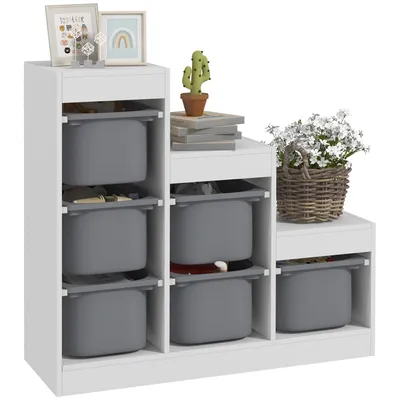 Image de AIYAPLAY Meuble de rangement pour jouets avec 6 bacs amovibles 3 niveaux, rangement de jouets pour enfants nettoyage facile, pour les 3-8 ans, gris