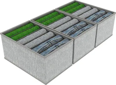 Produktbild von Famanu Aufbewahrungsbox für Kleidung - Faltbar, 6 Fächer, Extra Groß (3 Stück, 33-25-19 cm)