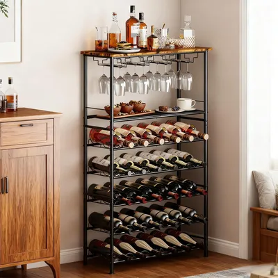 Image de Étagère à vin autoportante pour 30 bouteilles, avec porte-verres
