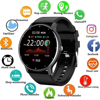 Produktbild von Smart Watch Voll Touchscreen Sport Fitness Uhr Ip67 Wasserdicht Bluetooth Für Android Ios Männer Frau Smartwatche, schwarz,