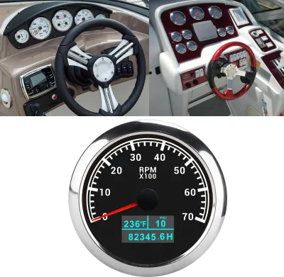 Obrázek produktu pro Měřicí přístroj otáčkoměr, multifunkční námořní příslušenství 3 v 1 pro automobily, 9-32 V DC, černý číselník