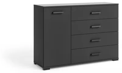 Produktbild von Masseno Kommode ALBANO 120 cm Sideboard mit 4 Schubladen und 1 Türen für Wohnzimmer Schlafzimmer Modern 120x40x83 cm Schwarz