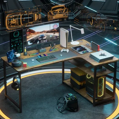 Produktbild von GTPLAYER Eckschreibtisch Schreibtisch Gaming Tisch mit Regal USB-Ladeanschluss und Steckdose (1 Tisch), 120cm Computertisch L Form, PC Tisch für Büro