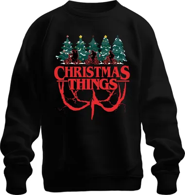Produktbild von CHRISTMAS THINGS Stranger Weihnachten Demogorgon Kinder Retro Uni Sweatshirt Pullover, Schwarz, S