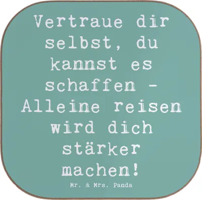 Produktbild von Mr. & Mrs. Panda Tischuntersetzer Spruch Alleine Reisen unternehmen - Meeresbrise - Geschenk, Trost, Mut, Vertrauem, Coaster, Selbstvertrauen, gläseruntersetzer