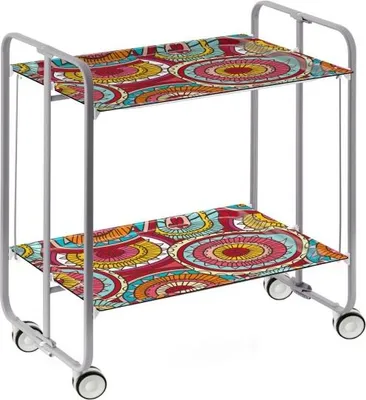 Produktbild von DON HIERRO - Klappbarer Servierwagen BAUHAUS mit Rollen – Metallgestell grau, 2 Ebenen, 4 Positionen