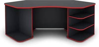 Produktbild von Schreibtisch THANATOS, Gamingtisch in Anthrazit mit Kanten in Rot | Eckschreibtisch viel Stauraum und XXL Tischplatte, Computertisch, PC, Arbeitstisch, 198x76x85 cm (BxHxT)