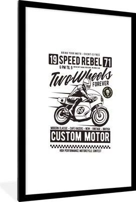 Produktbild von MuchoWow® MuchoWow® Gerahmtes Poster Motorrad - Mann - Vintage - Zeichnung 60x90 cm - Poster mit zchwarzem Bilderrahmen - Dekoration - Wandposter Wohnzimmer - Hochwertig
