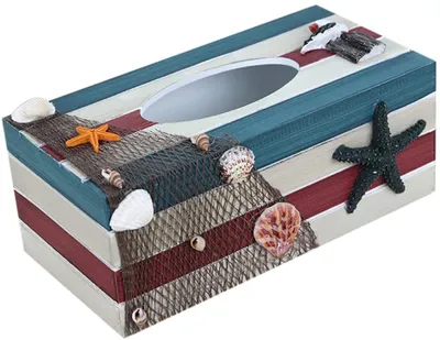 Produktbild von Tücher Box Kosmetiktücherbox Holz Gewebe Box Tücherbox Kosmetiktücher Maritime Zuhause Deko Kiste (Seestern)