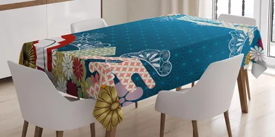 Immagine prodotto di ABAKUHAUS Tovaglia moderna, stile asiatico contemporaneo giapponese con motivi floreali su sfondo blu, 140 x 240 cm, multicolore