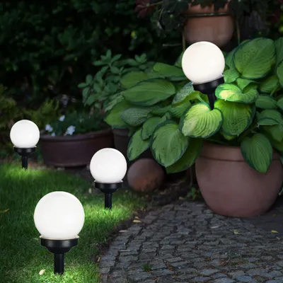 Produktbild von 4er Set LED Solarkugel weiß, Erdspieß, DxH 10x38 cm