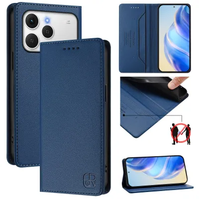 Produktbild von Lederhülle für Tecno Spark 40 4G Hülle Flip Brieftasche Kartenfächern Ständer Schutzhülle Blau