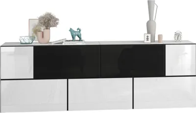 Produktbild von Sideboard VARIANTO 4 Schrank Set 7 tlg., 228 cm, weiß matt / weiß Hochglanz / schwarz Hochglanz U1, Kommode, 5 Schränke mit Klappen, 2 Schränke mit Tür