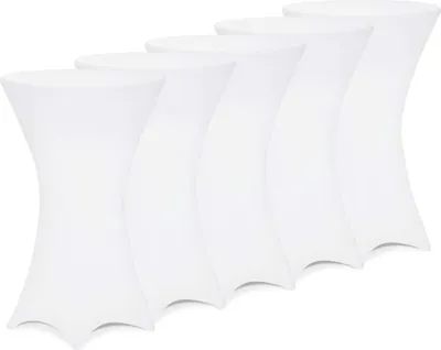 Produktbild von DEUBA® 5x Stehtisch Hussen Ø 60-65 / 70-75 / 80-85cm Viele Farben 30°C Waschbar Verstärkte Standfüße Stehtischhusse Überzug Stretch (Ø 70-75cm, Weiß)