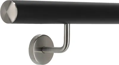 Produktbild von TIBU Handlauf Aluminium Schwarz 30-600cm Wandhandlauf Treppe gewinkelte Edelstahlhalter, Länge 150 cm mit 2 Halter und leicht gewölbte Kappe