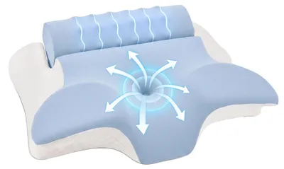 Imagen del producto de Almohada para el cuello, relleno de espuma viscoelástica, diseño ergonómico, color azul cielo