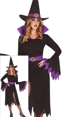Produktbild von Hexen Halloween Kleid Hut Zauberkunst Mystik Grusel Party Damen Gothic, Größe: 38 - 40 (M) Farbe: Schwarz, KI-generiertes Bild