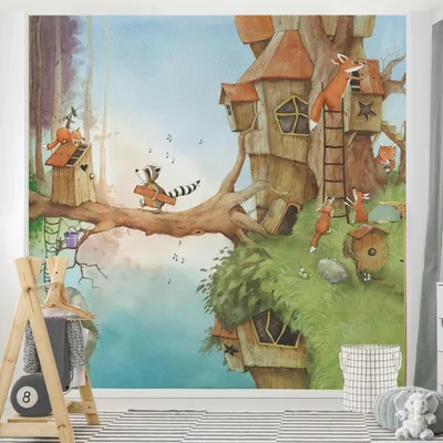 Produktbild von Fototapete Wald - Vliestapete - Bildtapete UV-beständig Design braun Aquarell Illustration Wandtapete geruchsfrei