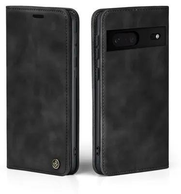 Two views of a black flip phone case for a Google Pixel 7.