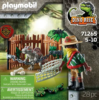 Zdjęcie produktu dla PLAYMOBIL 71265 Dino Rise Spinosaurus Baby Movable Cage Bone Snake Spider Fence Elements Chain Knife Net Adventure Jungle Dinosaur Primeval Monster 28-częściowy zestaw do zabawy