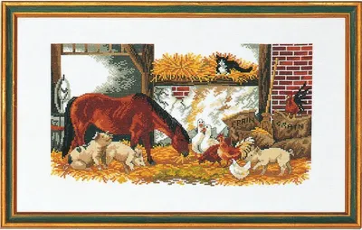 Produktbild von Eva Rosenstand Kreuzstich Set "Pferd, Schweine, Hühner", Zählmuster, 30x50cm