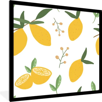 Produktbild von MuchoWow® MuchoWow® Gerahmtes Poster Zitrone - Obst - Muster - Weiß 40x40 cm - Poster mit zchwarzem Bilderrahmen - Mit Rahmen - Wanddekoration Schlafzimmer