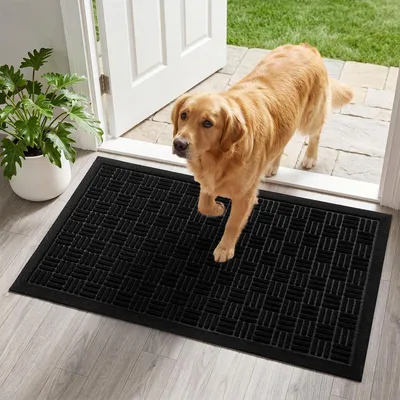 Productafbeelding van Buitenmat 43 x 75 cm, vuilafschermende mat, wasbaar, labyrintpatroon, zwart