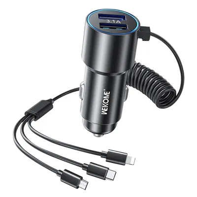 Produktbild von Autoladegerät 2x USB und 3-in-1 Kabel 33W Gesamtleistung, Wekome Schwarz