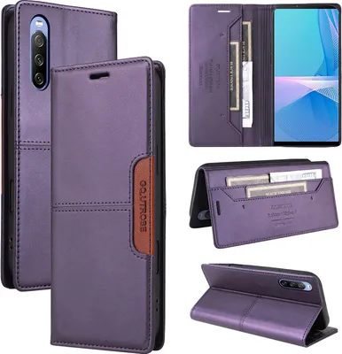 Obrázek produktu pro Pouzdro pro Sony Xperia 10 III, kožené flipové peněženkové pouzdro s přihrádkou na karty a stojánkem Fialová
