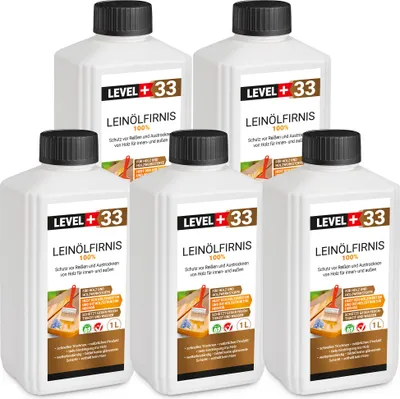 Produktbild von Leinöl Firnis 5x 1 Liter, Holzschutz, Doppelt Gekocht, Holzpflege, Holzöl, Schnelle Trocknung, Natürlicher Holzschutz, Harzfrei RM33