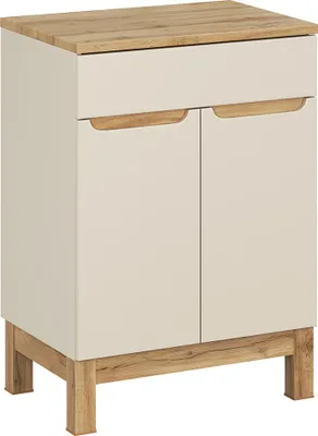 Produktbild von Badezimmer-Waschtischunterschrank 60 cm in kaschmir und Eiche, 2-türig - SOLNA-56-CASHMERE