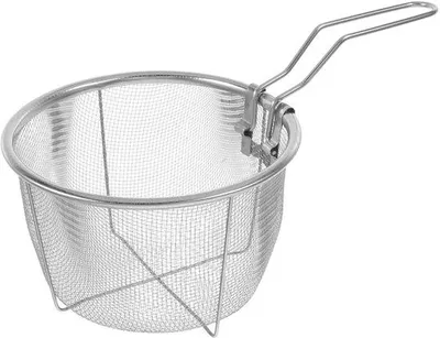 Zdjęcie produktu dla Koszyk do smażenia i gotowania Ibzoa®, okrągły – stal nierdzewna 304, wymiary 26 x 15 x 9,5 cm, składany uchwyt, otwory o średnicy 3 mm, można myć w zmywarce