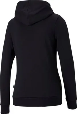 The back view of a black Puma hoodie.