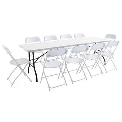 Produktbild von Set aus Gartentisch und 10 Klappstühlen von 244 cm Weiß - Oviala REKKEM