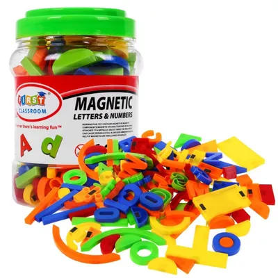 Obrázek produktu pro Sada barevných magnetů pro děti 3+ Vzdělávací hračka + Čísla Písmena Číslice Čáry 128 el.