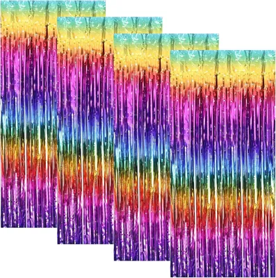 Imagen del producto de Cortina decorativa Lametta, con brillo de arcoíris de colores, de 2 metros, ideal para decoración de fiestas