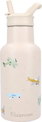 Productafbeelding van Kidzroom drinkfles "Vliegtuigen", 350 ml - geïsoleerde kinderfles van roestvrij staal